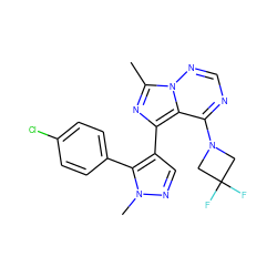 Cc1nc(-c2cnn(C)c2-c2ccc(Cl)cc2)c2c(N3CC(F)(F)C3)ncnn12 ZINC000169697339