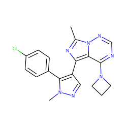 Cc1nc(-c2cnn(C)c2-c2ccc(Cl)cc2)c2c(N3CCC3)ncnn12 ZINC000169697306