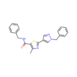 Cc1nc(-c2cnn(Cc3ccccc3)c2)sc1C(=O)NCc1ccccc1 ZINC000103236119