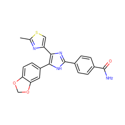 Cc1nc(-c2nc(-c3ccc(C(N)=O)cc3)[nH]c2-c2ccc3c(c2)OCO3)cs1 ZINC000073295445