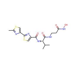 Cc1nc(-c2nc(C(=O)N[C@H](C(=O)NCCC(=O)NO)C(C)C)cs2)cs1 ZINC000147363580