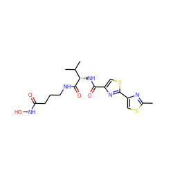 Cc1nc(-c2nc(C(=O)N[C@H](C(=O)NCCCC(=O)NO)C(C)C)cs2)cs1 ZINC000147352160