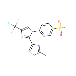 Cc1nc(-c2nc(C(F)(F)F)cn2-c2ccc(S(C)(=O)=O)cc2)co1 ZINC000013812867