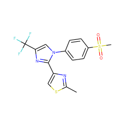 Cc1nc(-c2nc(C(F)(F)F)cn2-c2ccc(S(C)(=O)=O)cc2)cs1 ZINC000003814632