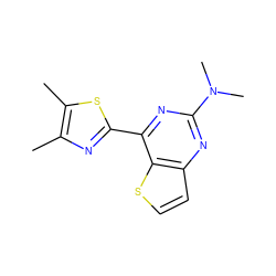 Cc1nc(-c2nc(N(C)C)nc3ccsc23)sc1C ZINC000029047801