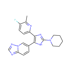 Cc1nc(-c2nc(N3CCCCC3)[nH]c2-c2ccc3ncnn3c2)ccc1F ZINC000040420488