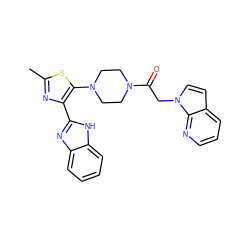 Cc1nc(-c2nc3ccccc3[nH]2)c(N2CCN(C(=O)Cn3ccc4cccnc43)CC2)s1 ZINC000143590556