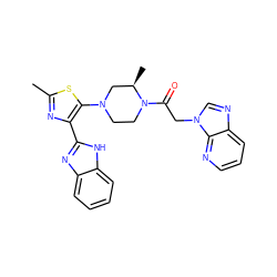 Cc1nc(-c2nc3ccccc3[nH]2)c(N2CCN(C(=O)Cn3cnc4cccnc43)[C@H](C)C2)s1 ZINC000143679225