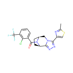 Cc1nc(-c2nnc3n2C[C@@H]2CC[C@H]3N2C(=O)c2cccc(C(F)(F)F)c2Cl)cs1 ZINC000226100166