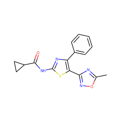 Cc1nc(-c2sc(NC(=O)C3CC3)nc2-c2ccccc2)no1 ZINC000035978560