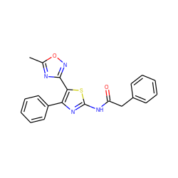 Cc1nc(-c2sc(NC(=O)Cc3ccccc3)nc2-c2ccccc2)no1 ZINC000038215134