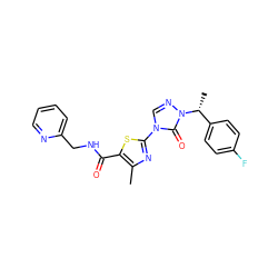 Cc1nc(-n2cnn([C@H](C)c3ccc(F)cc3)c2=O)sc1C(=O)NCc1ccccn1 ZINC000113631538