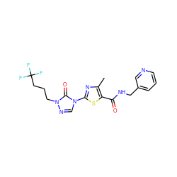 Cc1nc(-n2cnn(CCCC(F)(F)F)c2=O)sc1C(=O)NCc1cccnc1 ZINC000113372075