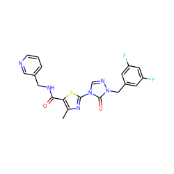 Cc1nc(-n2cnn(Cc3cc(F)cc(F)c3)c2=O)sc1C(=O)NCc1cccnc1 ZINC000113635957