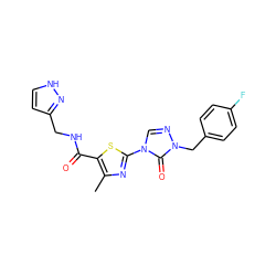 Cc1nc(-n2cnn(Cc3ccc(F)cc3)c2=O)sc1C(=O)NCc1cc[nH]n1 ZINC000113369330