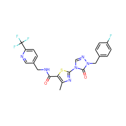 Cc1nc(-n2cnn(Cc3ccc(F)cc3)c2=O)sc1C(=O)NCc1ccc(C(F)(F)F)nc1 ZINC000113632534