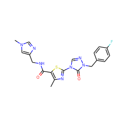 Cc1nc(-n2cnn(Cc3ccc(F)cc3)c2=O)sc1C(=O)NCc1cn(C)cn1 ZINC000113380106