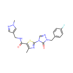 Cc1nc(-n2cnn(Cc3ccc(F)cc3)c2=O)sc1C(=O)NCc1cnn(C)c1 ZINC000113373370