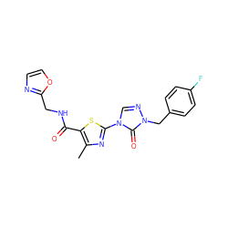 Cc1nc(-n2cnn(Cc3ccc(F)cc3)c2=O)sc1C(=O)NCc1ncco1 ZINC000113374763