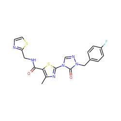 Cc1nc(-n2cnn(Cc3ccc(F)cc3)c2=O)sc1C(=O)NCc1nccs1 ZINC000113375535