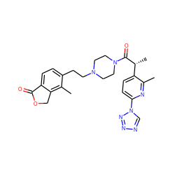 Cc1nc(-n2cnnn2)ccc1[C@@H](C)C(=O)N1CCN(CCc2ccc3c(c2C)COC3=O)CC1 ZINC000168489760