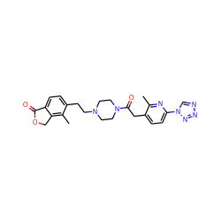 Cc1nc(-n2cnnn2)ccc1CC(=O)N1CCN(CCc2ccc3c(c2C)COC3=O)CC1 ZINC000168490682