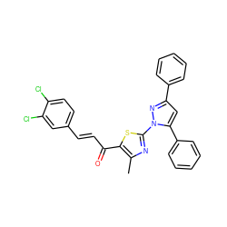 Cc1nc(-n2nc(-c3ccccc3)cc2-c2ccccc2)sc1C(=O)/C=C/c1ccc(Cl)c(Cl)c1 ZINC000016957627