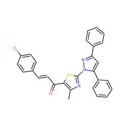 Cc1nc(-n2nc(-c3ccccc3)cc2-c2ccccc2)sc1C(=O)/C=C/c1ccc(Cl)cc1 ZINC000016957611