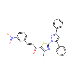 Cc1nc(-n2nc(-c3ccccc3)cc2-c2ccccc2)sc1C(=O)/C=C/c1cccc([N+](=O)[O-])c1 ZINC000016957598