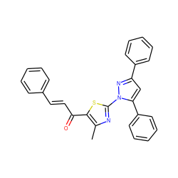 Cc1nc(-n2nc(-c3ccccc3)cc2-c2ccccc2)sc1C(=O)/C=C/c1ccccc1 ZINC000016957596