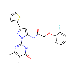 Cc1nc(-n2nc(-c3cccs3)cc2NC(=O)COc2ccccc2F)[nH]c(=O)c1C ZINC000011854961