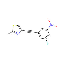 Cc1nc(C#Cc2cc(F)cc([N+](=O)[O-])c2)cs1 ZINC000071295886