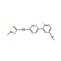 Cc1nc(C#Cc2ccc(-c3cc(C#N)ccc3F)nc2)cs1 ZINC000137248509