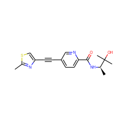 Cc1nc(C#Cc2ccc(C(=O)N[C@H](C)C(C)(C)O)nc2)cs1 ZINC000096933593