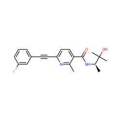 Cc1nc(C#Cc2cccc(F)c2)ccc1C(=O)N[C@H](C)C(C)(C)O ZINC000096933598