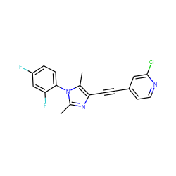 Cc1nc(C#Cc2ccnc(Cl)c2)c(C)n1-c1ccc(F)cc1F ZINC000038248634