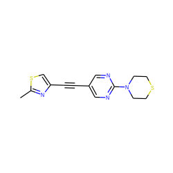 Cc1nc(C#Cc2cnc(N3CCSCC3)nc2)cs1 ZINC000137290864