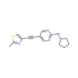 Cc1nc(C#Cc2cnc(NC3CCCC3)nc2)cs1 ZINC000137290948