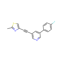 Cc1nc(C#Cc2cncc(-c3ccc(F)cc3)c2)cs1 ZINC000013680952