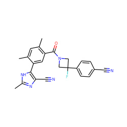 Cc1nc(C#N)c(-c2cc(C(=O)N3CC(F)(c4ccc(C#N)cc4)C3)c(C)cc2C)[nH]1 ZINC000219082014