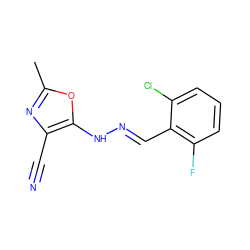 Cc1nc(C#N)c(N/N=C/c2c(F)cccc2Cl)o1 ZINC000004276511