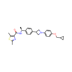 Cc1nc(C(=O)N[C@@H](C)c2ccc(C3CN(c4ccc(OCC5CC5)cc4)C3)cc2)c(C)s1 ZINC000149957387