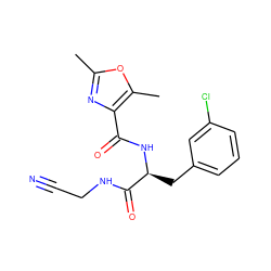 Cc1nc(C(=O)N[C@@H](Cc2cccc(Cl)c2)C(=O)NCC#N)c(C)o1 ZINC000043019272