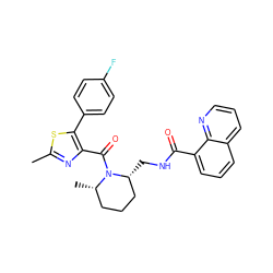 Cc1nc(C(=O)N2[C@@H](C)CCC[C@H]2CNC(=O)c2cccc3cccnc23)c(-c2ccc(F)cc2)s1 ZINC000084759583