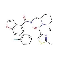 Cc1nc(C(=O)N2[C@@H](C)CCC[C@H]2CNC(=O)c2cccc3occc23)c(-c2ccc(F)cc2)s1 ZINC000084759582