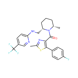 Cc1nc(C(=O)N2[C@@H](C)CCC[C@H]2CNc2ccc(C(F)(F)F)cn2)c(-c2ccc(F)cc2)s1 ZINC000084759513