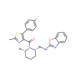 Cc1nc(C(=O)N2[C@@H](C)CCC[C@H]2CNc2nc3ccccc3o2)c(-c2ccc(F)cc2)s1 ZINC000084759514