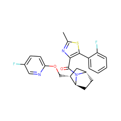 Cc1nc(C(=O)N2[C@H]3CC[C@H]2[C@H](COc2ccc(F)cn2)C3)c(-c2ccccc2F)s1 ZINC000226074463