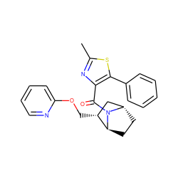 Cc1nc(C(=O)N2[C@H]3CC[C@H]2[C@H](COc2ccccn2)C3)c(-c2ccccc2)s1 ZINC000226066795