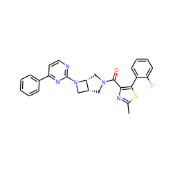 Cc1nc(C(=O)N2C[C@@H]3CN(c4nccc(-c5ccccc5)n4)[C@@H]3C2)c(-c2ccccc2F)s1 ZINC000116824444